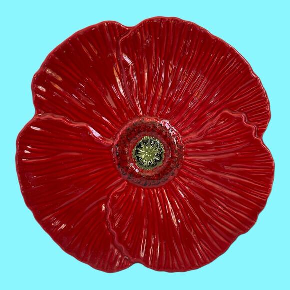 Fleur Rouge Red Poppy 8” Salad Dessert Plates Ambiance Collection Nanette Vacher - Picture 2 of 6